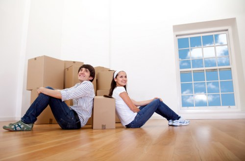 Packed boxes prepared for removals in Soho flat